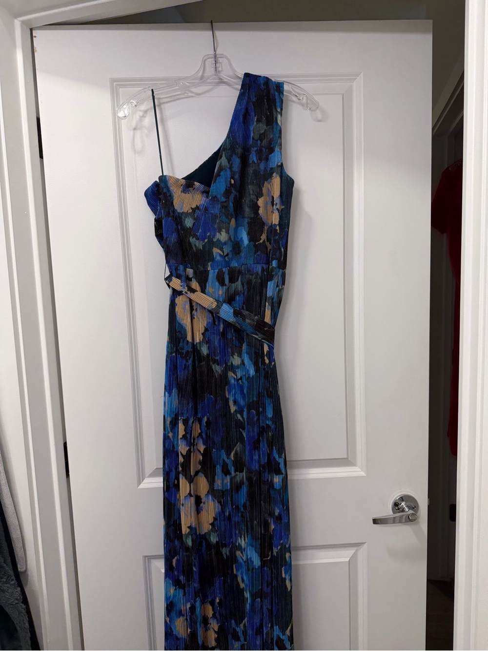 Dress the Population Blue Floral One-Shoulder Maxi Dress